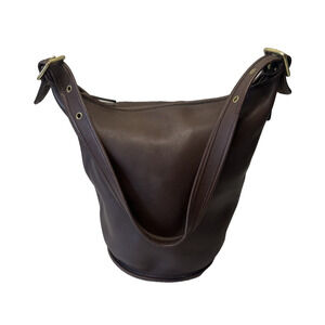 Vintage Coach 9085 Leather Shoulder Brown Bucket Feed Purse Bag